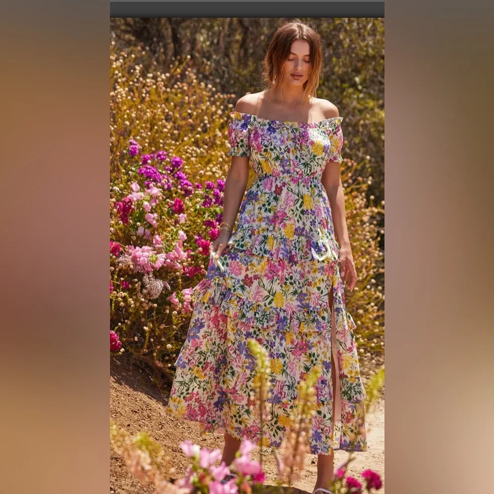 ASTR  VIONA FLORAL OFF SHOULDER TIERED MAXI DRESS - Picture 10 of 10